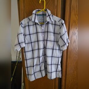 Steve Harvey Collection Mens Short Sleeve Plaid Full Button Up Shirt -Size Large